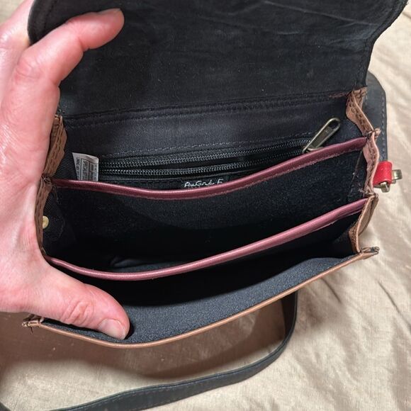 Augré F. Pony Hair And Leather Tan Raspberry Leather Crossbody Bag - Picture 3 of 11